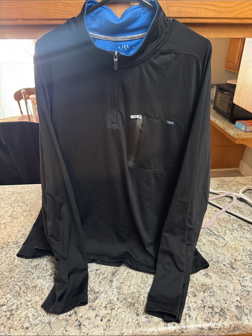 Chaps Men's Black Quarter-Zip Pullover with Blue Lining